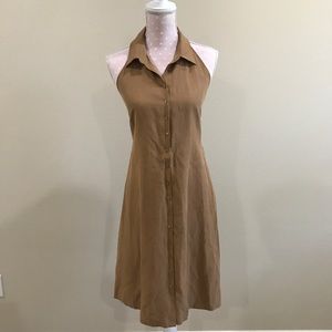 TOMMY BAHAMA brown collar halter button up dress